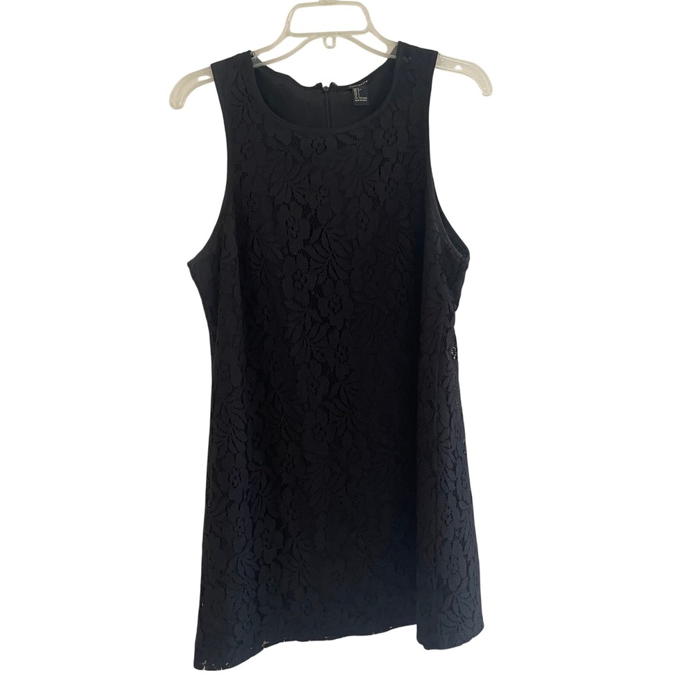 Forever 21 Black Floral Lace‎ Sleeveless Lined Shift Mini Dress Goth Size L